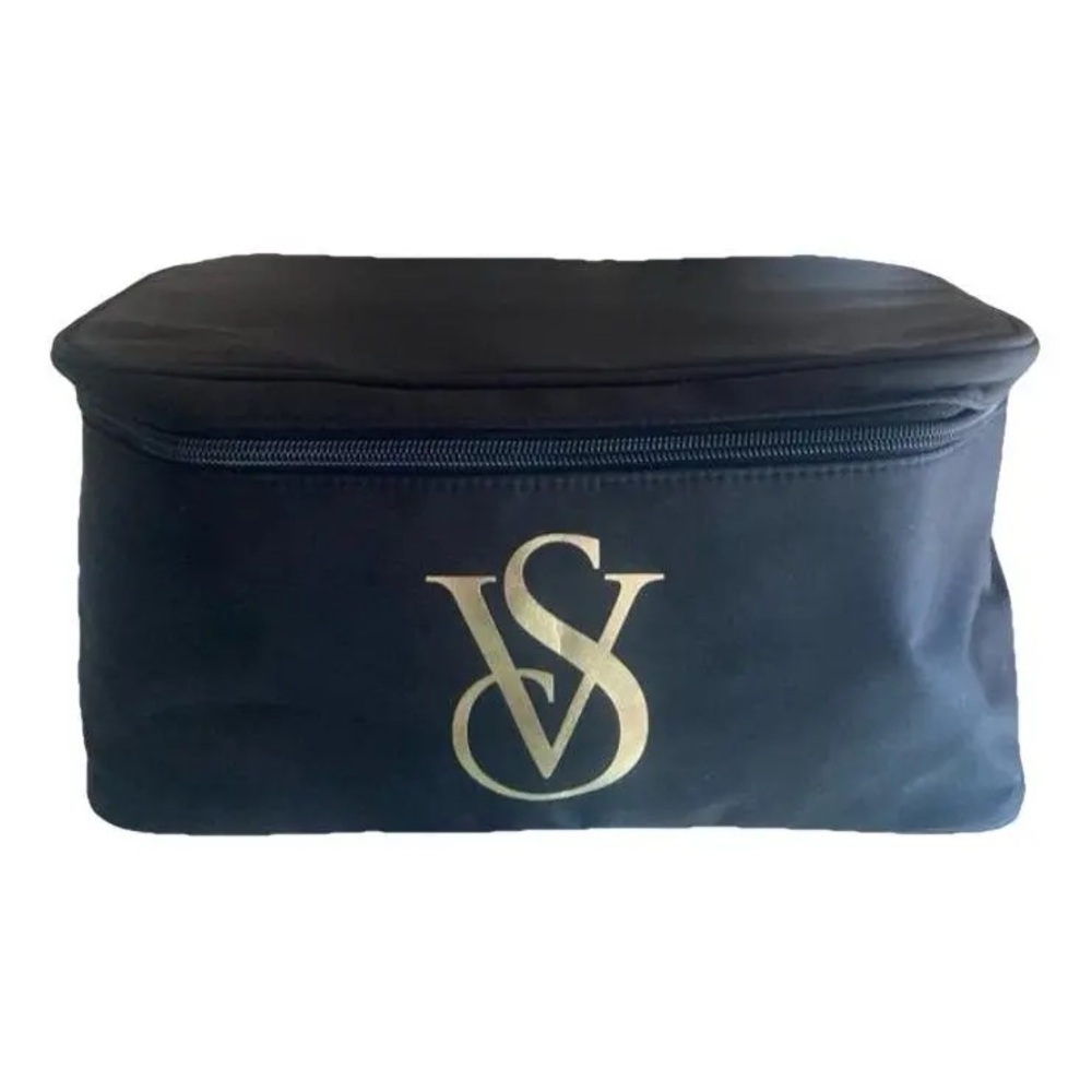 Victorias Secret Black and Gold Logo Cosmetic Bag